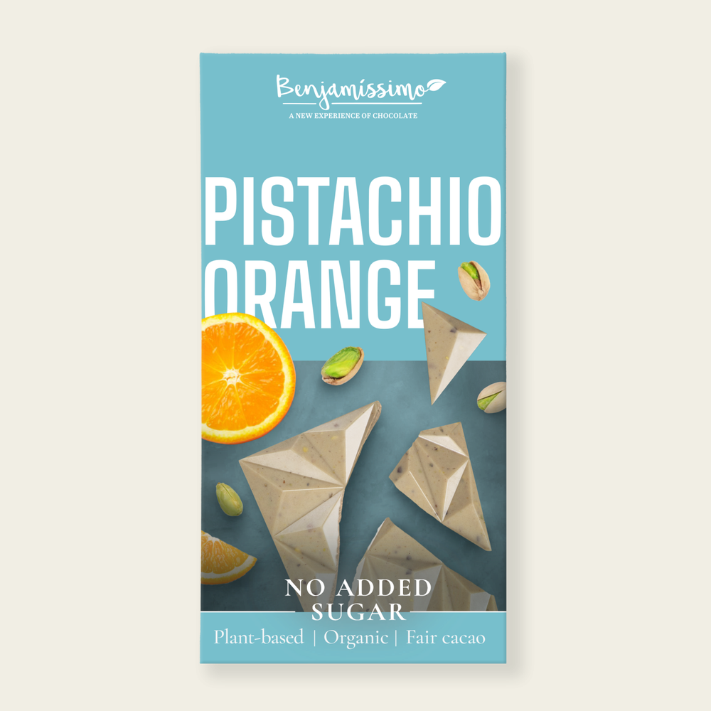 Benjamissimo BIO Pistachio Orange шоколад с шамфъстък и портокал без добавена захар, 60 гр.