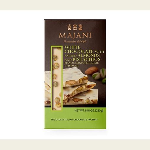 Majani Бял шоколад с цели бадеми и пистачио, 250 гр.