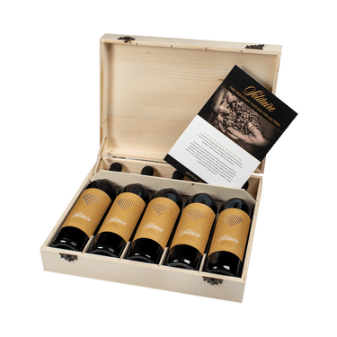 Wooden box with 5 premium Solitaire wines, Domain Boyar