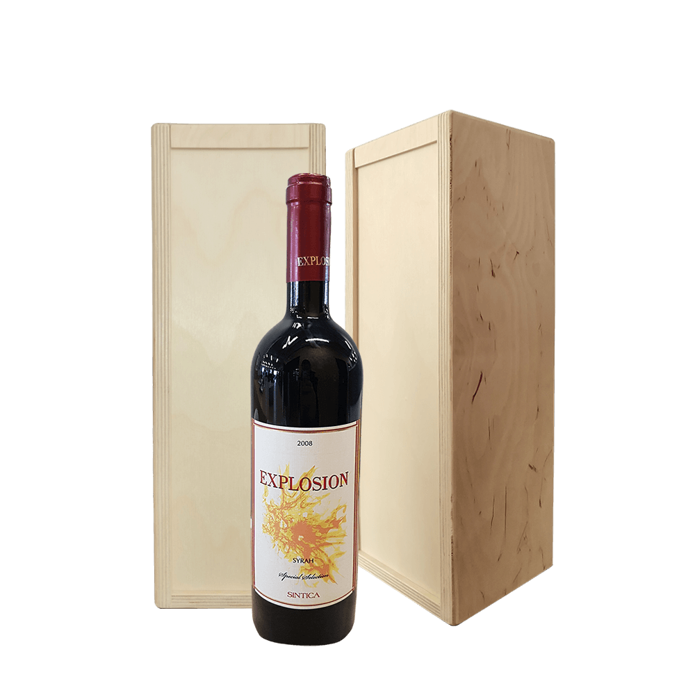 Explosion Syrah 2008 Syntica in a wooden box