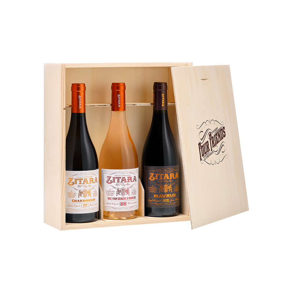 Wooden box Zitara by Four Friends Chardonnay + Rose + Mavrud
