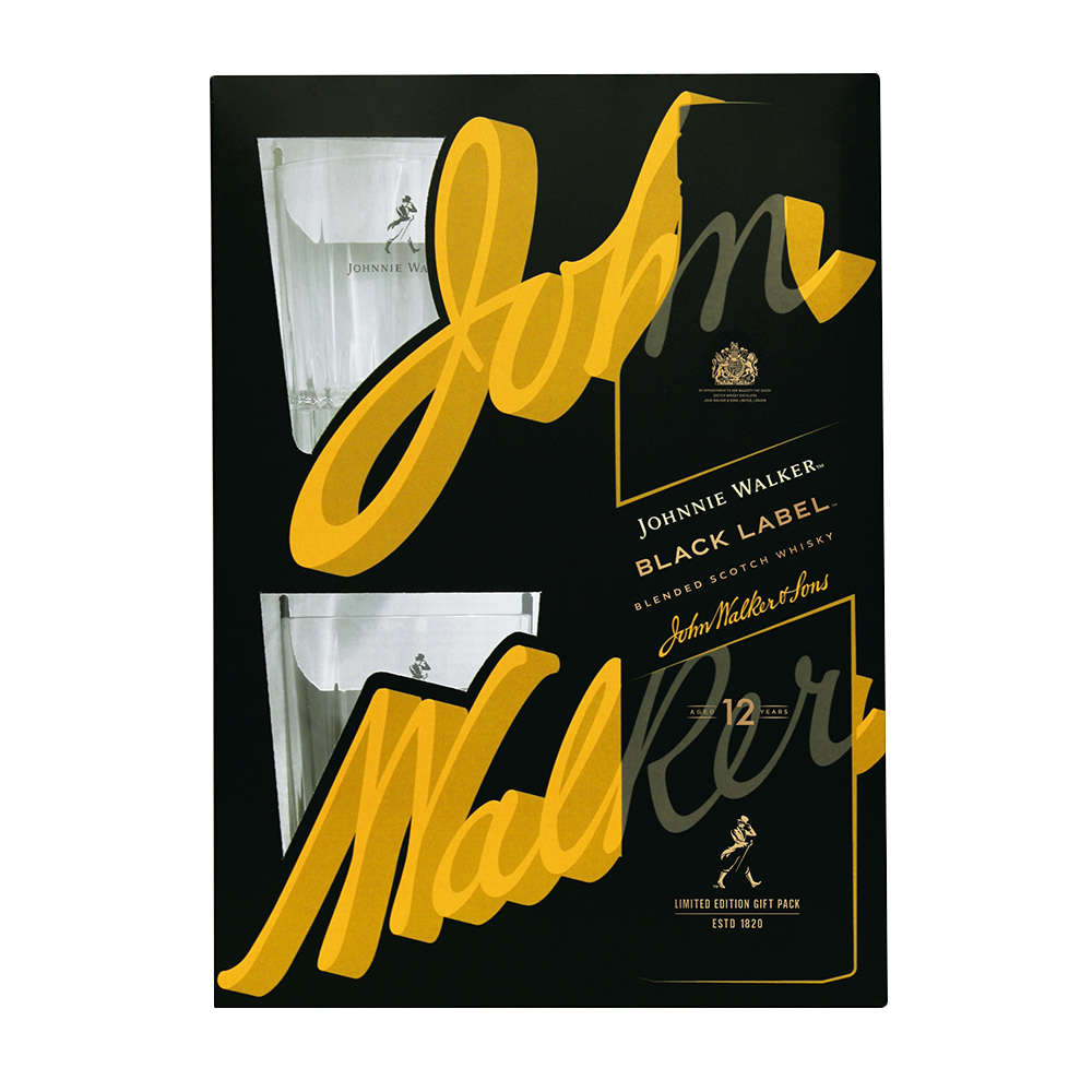 Johnnie Walker BLACK label 0.7 с две ниски чаши