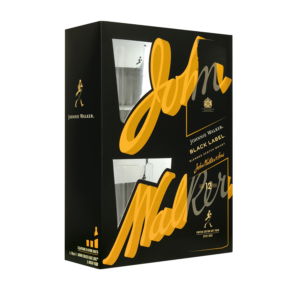 Johnnie Walker BLACK label 0.7 с две ниски чаши