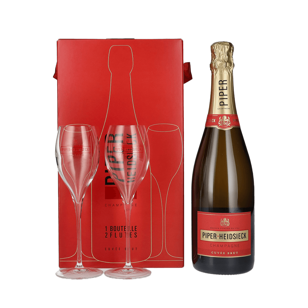 Piper-Heidsieck Cuvee Brut Champagne 0.75 with two glasses gift box
