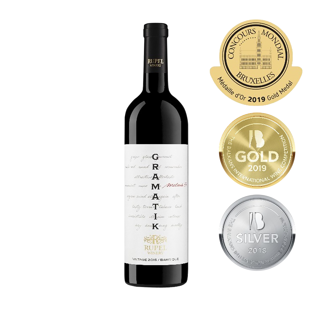 Amphora with a bottle of Gramatik Melnik 55 2017, Rupel 0.75