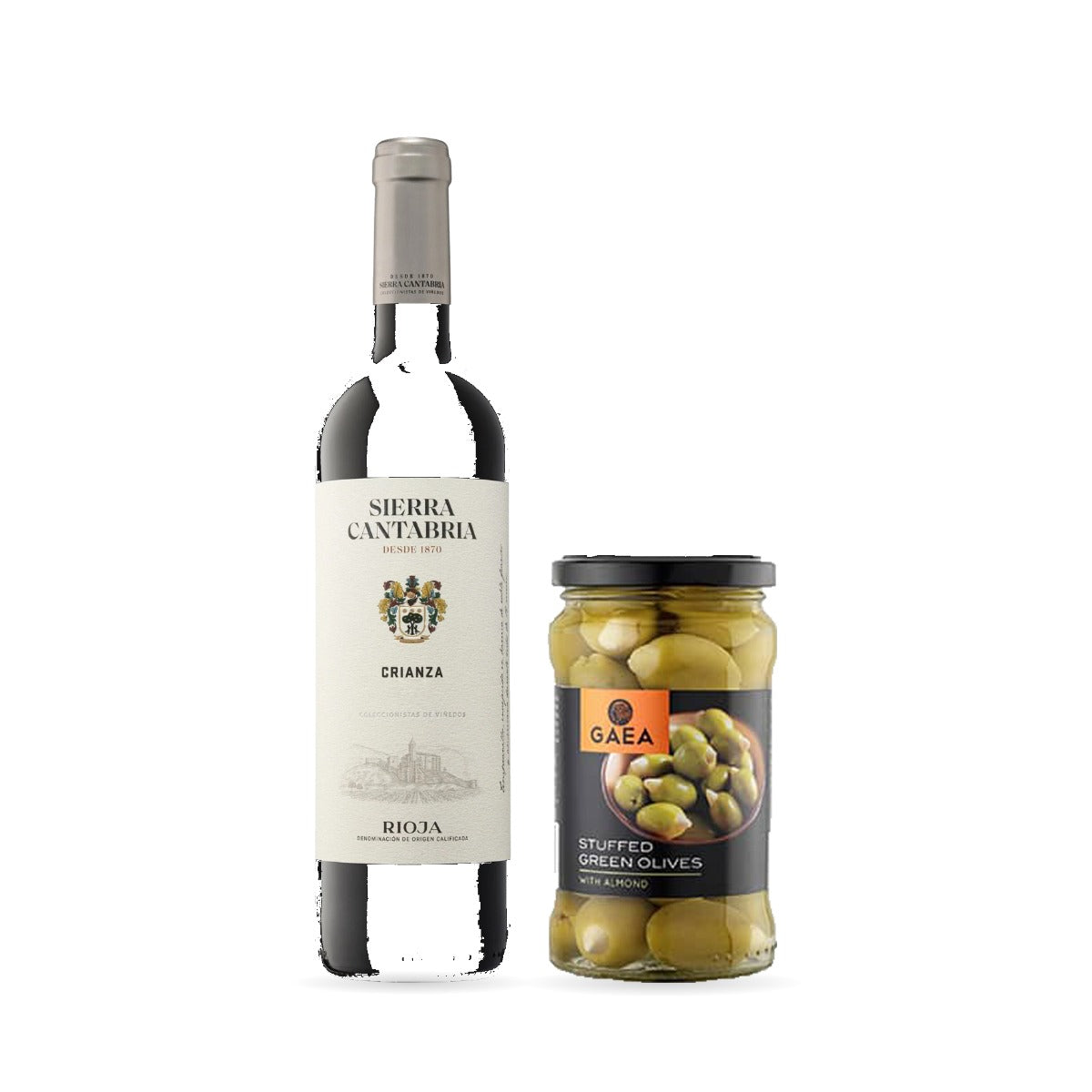 Sierra Cantabria Crianza и зелени маслини с бадем Gaea